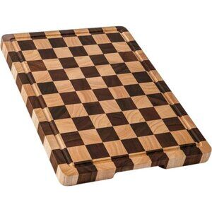 Acacia Wood Cutting Board Checkered Butcher Block Juice Groove Large ServingTray